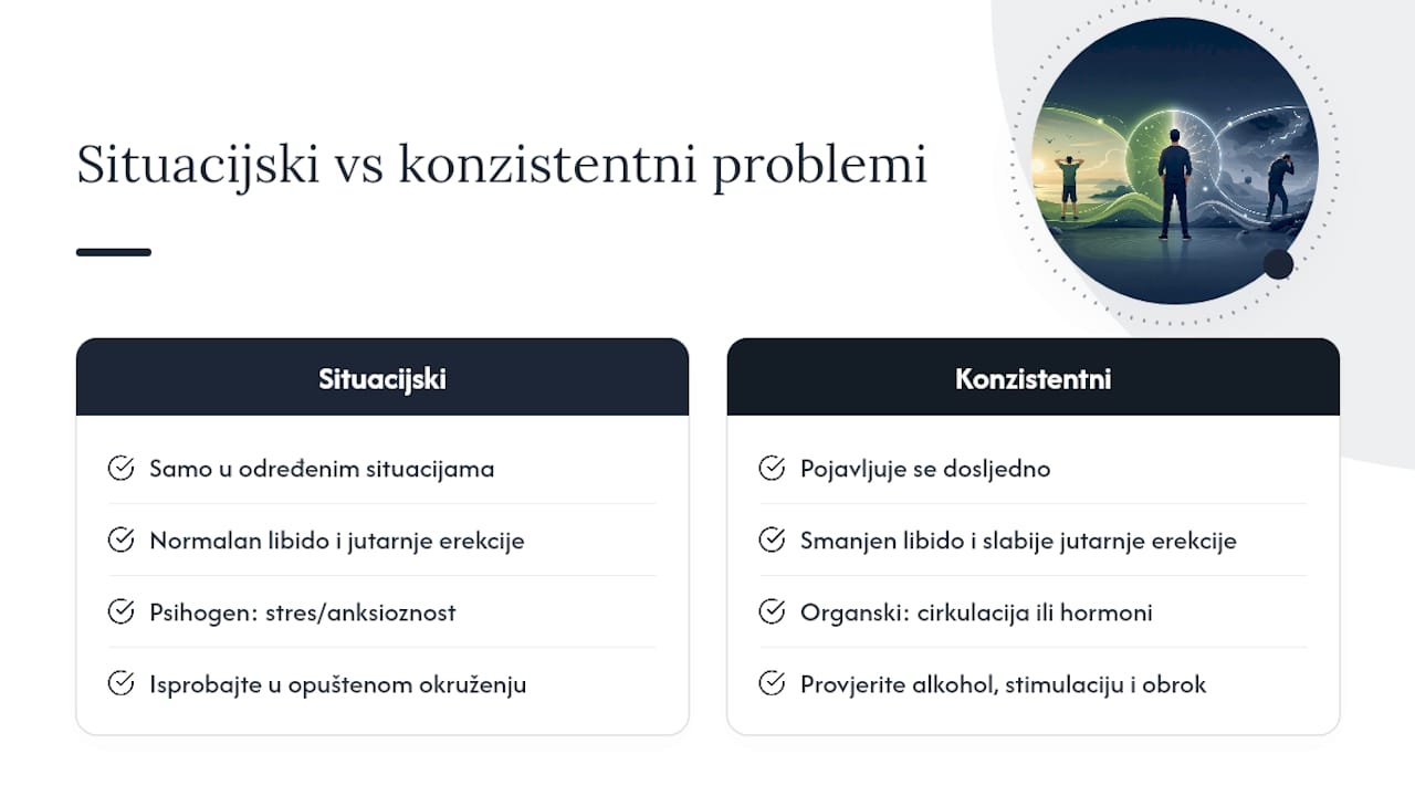 Grafički prikaz koji uspoređuje uzroke erektilne disfunkcije povezane sa stresom i učinkovitost Kamagre