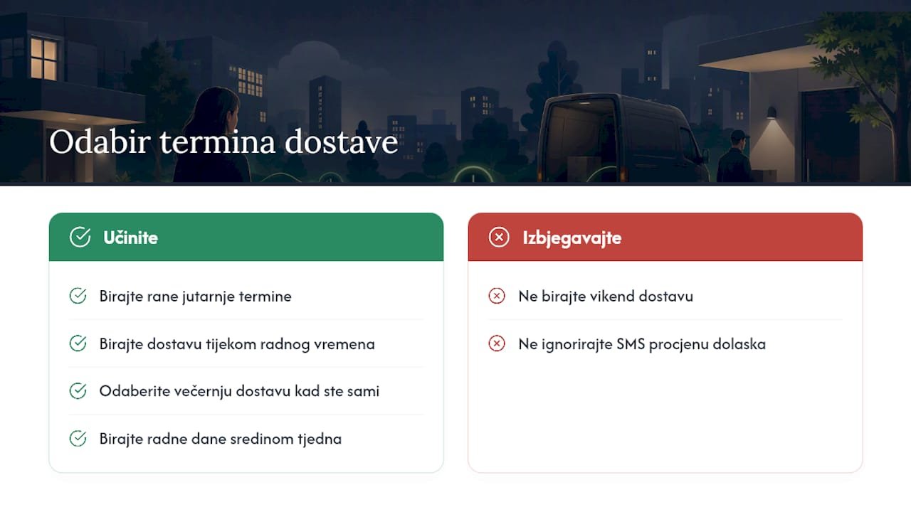 Shema opcija vremena dostave i prednosti za privatnost